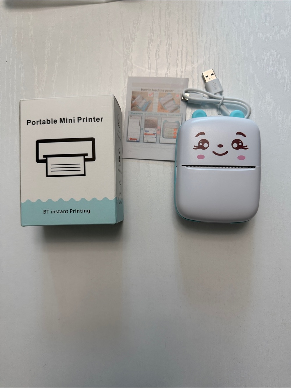 NWOT Cute Portable Mini Printer - White with Light Blue Accents